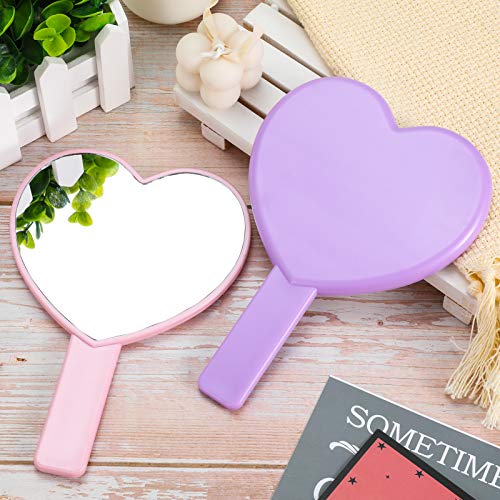 Heart Shaped Handheld Makeup Mirror 2-Pack, Pink & Purple