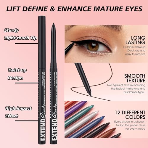 Waterproof Retractable Eyeliner Pencil - Black Gel, Smudge-Proof