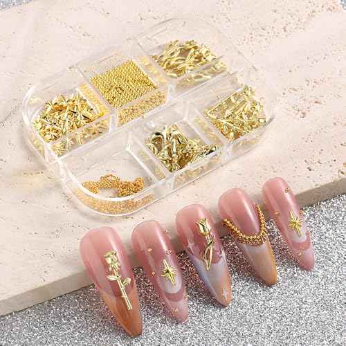 3D Metal Rose Nail Art Charms - Mixed Styles Gold Roses Flowers Alloy Nails Supplies DIY Crafts Decorations