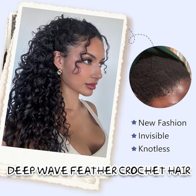 12 Inch Pre-Looped Deep Wave Crochet Hair Extensions for Black Women