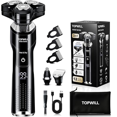 Electric Shaver for Men, Rechargeable Electric Razor with Floating Heads for Face Beard, 3-in-1 Trimmer, Close, Clean Shave, IPX7 Waterproof Wet/Dry, USB-C Charging, New Men¡¯s Gift