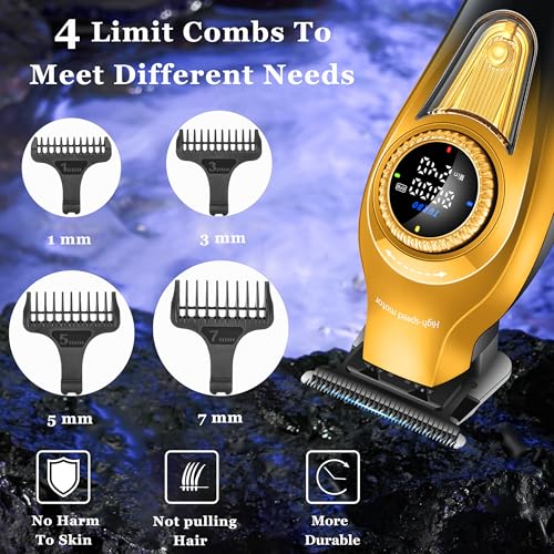 KEMEI 1677 Cordless Hair Trimmer with DLC T-Blade & 4 guide combs, LCD
