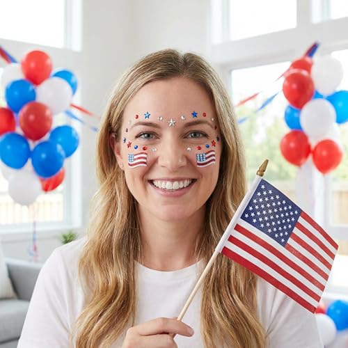 Patriotic Face Gem Stickers 8 Sheets 4th of July