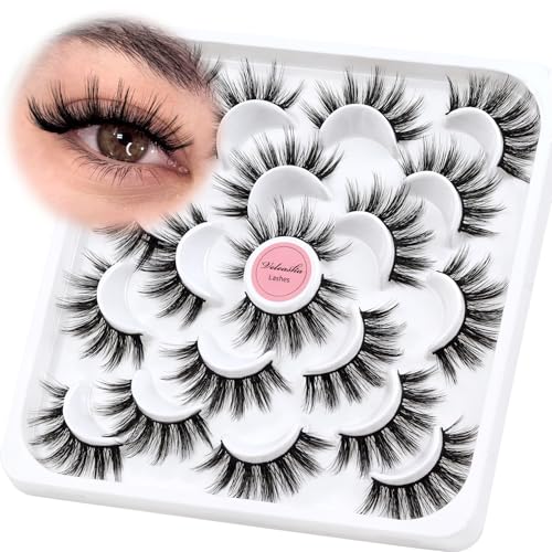 Veleasha 3D Faux Mink False Eyelashes - 18mm Wispy Lash Strips (10 Pairs)