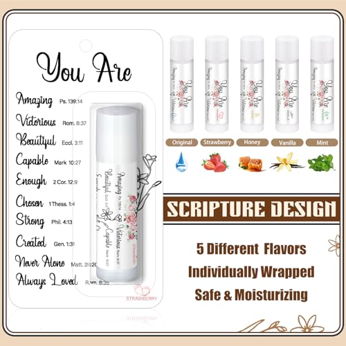 50 Pack Christian Gifts Bulk for Women Men Religious Lip Balms Bulk Church Party Favors Christmas Party Gifts Stocking Stuffers Bible Verse Study Supplies for Employee Staff Coworker