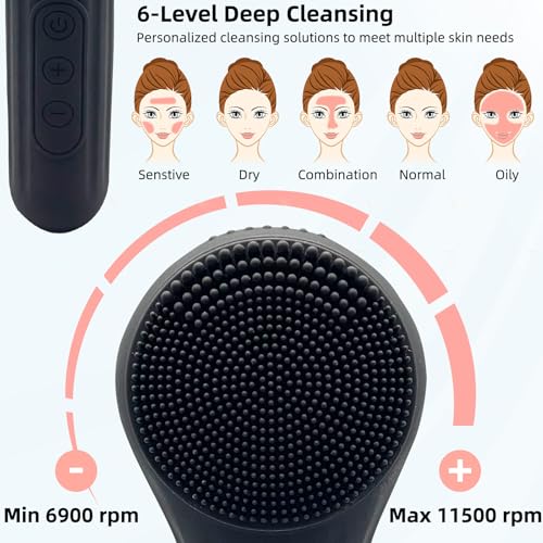 Electric Silicone Facial Brushes for Cleaning and Exfoliating,Electric Face Scrubber with Waterproof and Rechargeable Facial Skin Care for Women and Men£¨Black£©