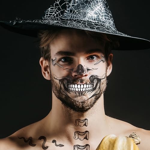 6 Pcs Skeleton Face Temporary Tattoos for Halloween