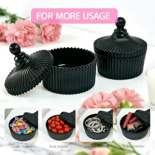 Body Powder Puff and Container Extra Large, 6" Crystal Glass Storage Jars with Oversize Dustproof Lid for Loose Powder with Soft Washable Reusable Fluffy Puff Perfect for Skin Care (Black)
