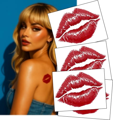 Espresso Lipstick Kiss Temporary Tattoos – 4-Pack Red Lip Print