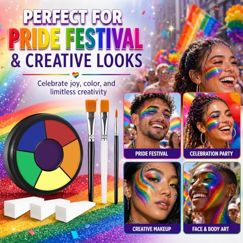 BOBISUKA Rainbow Cream Face & Body Paint Palette Kit with 3 Brushes