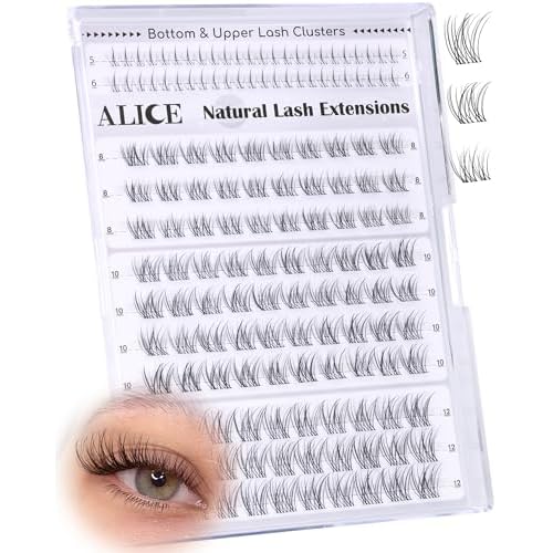 ALICE Natural Short Lash Clusters 8-12mm Eyelash Clusters Wispy Cluster Eyelash Extensions Clear Band Individual Lashes with 5-6mm Bottom Lashes