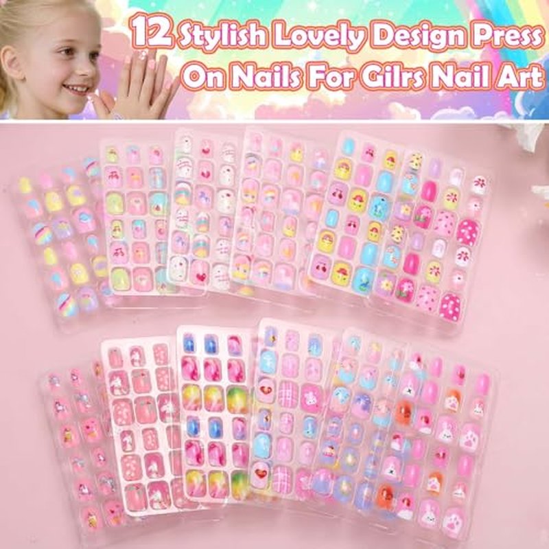 288 Piece Kids Press On Nails Set, 12 Designs Girls Ages 8-12