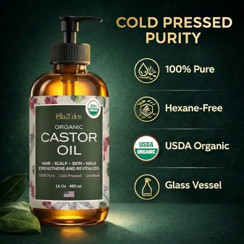 Organic Castor Oil 16oz - Cold-Pressed Hair Growth & Skin Care