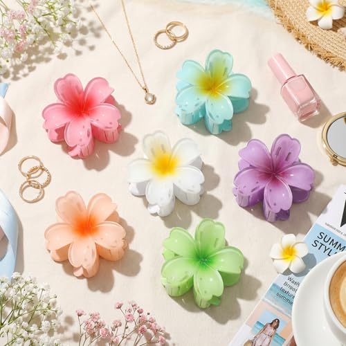 Hawaiian Flower Hair Claw Clips - 6 Pack Medium Clips