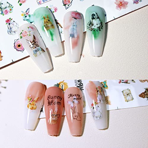 Easter Bunny Water Transferr Nail Art Decals Cute Bunny Rabbit Design Water Transfer Nail Decal Nail Supplies for Kids Girls Women Manicure Tips for Acrylic Nails12 Sheet