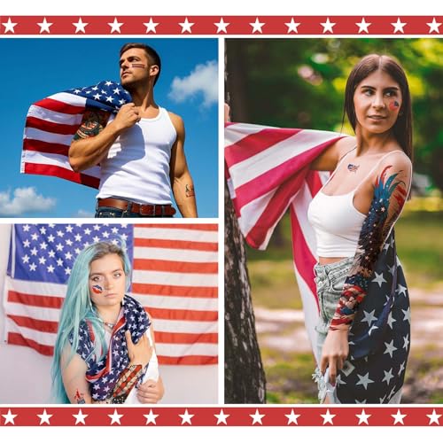 32 Patriotic Temporary Tattoos, Red White Blue USA Flag 4th July