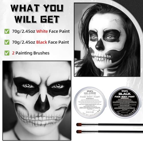 Black White Face Paint Kit for Halloween Makeup & Cosplay