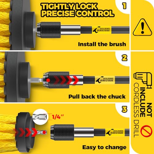 Holikme 6Pack Drill Brush Power Scrubber Cleaning Brush Extended Long Attachment Set All Purpose Drill Scrub Brushes Kit for Grout, Floor, Tub, Shower, Tile, Bathroom Black