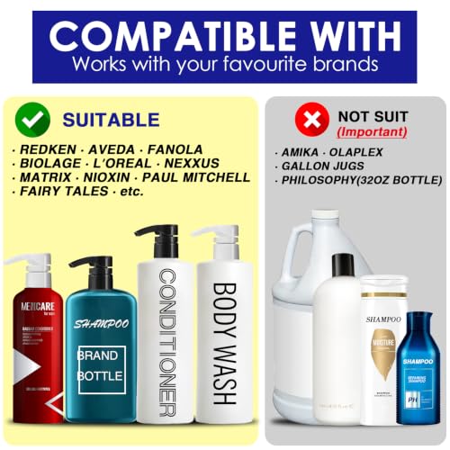 Shampoo Pump Dispenser for 33.8 oz Bottle, 2-Pack Black & White