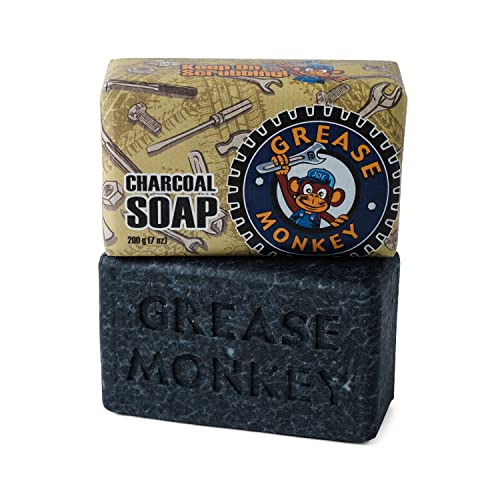 Bali Soap Grease Monkey - Natural Soap for Men, Dad, Husband - Special Father's Day Gift - Activated Charcoal Scrub for Mechanic - Cleans Dirty, Greasy Hands - Pack of 1, 7oz Bar