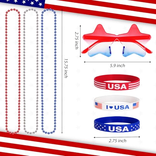 Mysense 4th of July Accessories Set - Sunglasses, Necklaces & Glitter