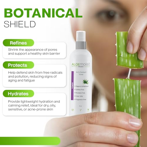 Aloe Vera Toner for Sensitive Skin: Hydrating Facial Toner for Women Anti Aging Dry, Oily & Acne Prone Skin with Soothing Aloe Vera, Pore Minimizing Witch Hazel, pH Balancing Antioxidant Green Tea 8oz