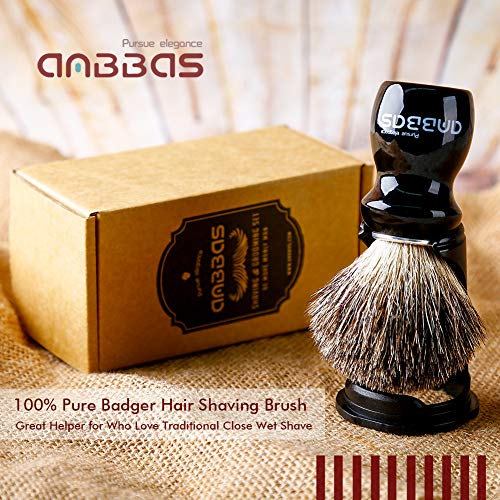 Anbbas Badger Shaving Brush and Stand,Black Wood Handle Brush with Contracted Design Resin Shaving Stand,2in1 Kit for Men Clsoe Shave