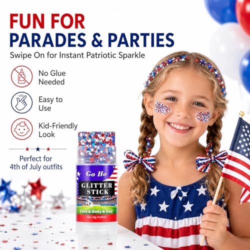 Red White Blue Glitter Stick Face & Hair Makeup