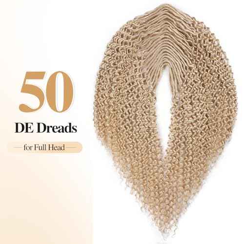 WIGER Full Set Double Ended Platinum Blonde Curly Dreads Extension for Women DE Blonde Wavy Dreadlock Handmade Synthetic Soft Dreadlock Crochet Hair (50 Strands Curly Dreads, 613)