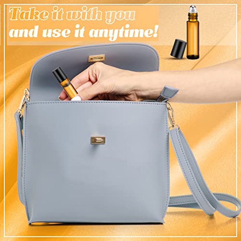 96 Pack 10ml Amber Glass Roller Bottles with Stainless Steel Balls