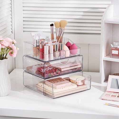 Vtopmart 3 Tier Clear Makeup Organizer with 2 Drawers - Stylish Storage Solution