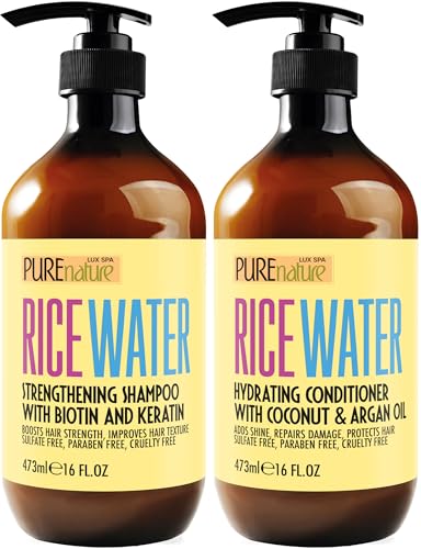 Rice Water Shampoo and Conditioner Set for Fine Hair - 16 Fl Oz