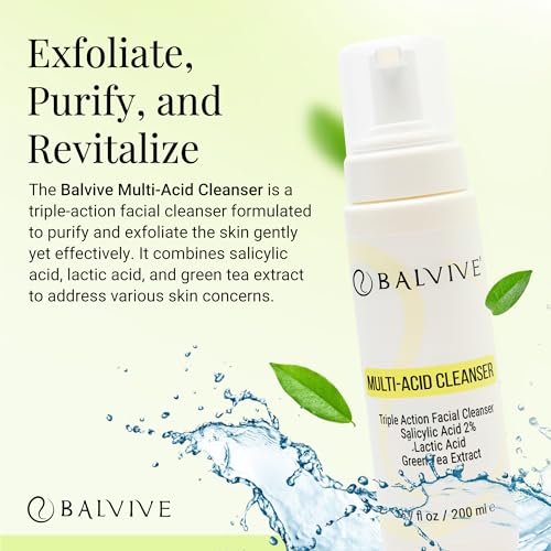 BALVIVE Foaming Facial Cleanser with Salicylic & Glycolic Acid for Acne & Oily Skin 6.7 fl oz