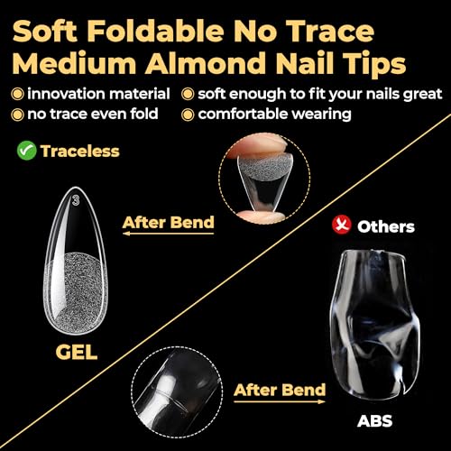 UNA GELLA Medium Almond Nail Tips 240PCS - Soft Gel Press On Nails