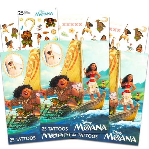 Moana Temporary Tattoos for Kids - 75 Pack Party Favors Bundle