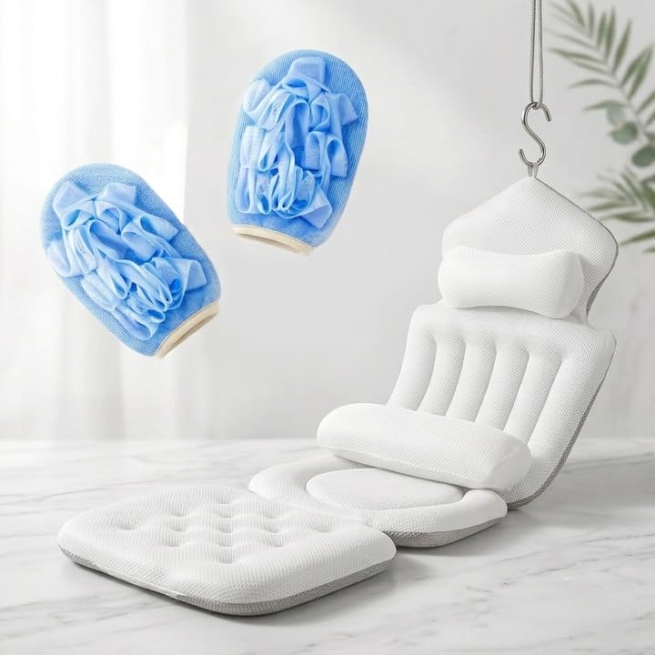 5D Mesh Bath Pillow with Neck & Back Support - Non-Slip
