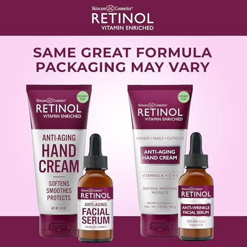Retinol Anti-Wrinkle Facial Serum ? Vitamin-Enriched, Smoothes Fine Lines & Wrinkles + Retinol Anti-Aging Hand Cream - Conditions & Protects Skin, Nails & Cuticles