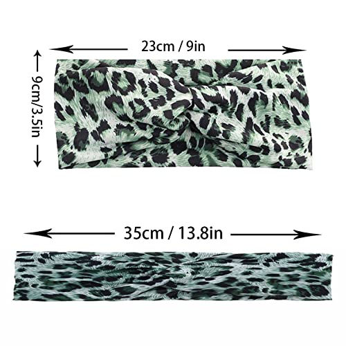 Woration Headband Yoga Leopard Print Cross Wide Elastic Headwear Head Wrap Hairband Twist Turban Knot Headwrap Hair Accessories for Women, Girls - Green