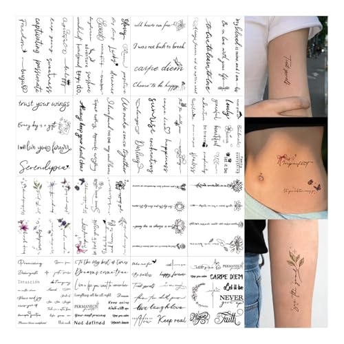 Inspirational Quotes Temporary Tattoos - 12 Sheets Waterproof