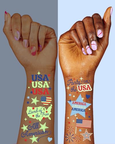 Glow in the Dark Fourth of July Temporary Tattoos, 54 Designs