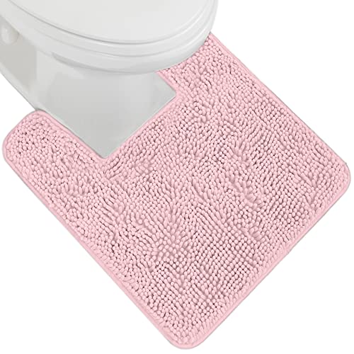 Gorilla Grip Plush Absorbent Shaggy Chenille Bath Rug Mat for Toilet Base with Rubber Backing, Machine Washable, Microfiber Bathroom Contour Mats for Toilets, Bath Room Decor, Square 22.5x19.5 Lt Pink