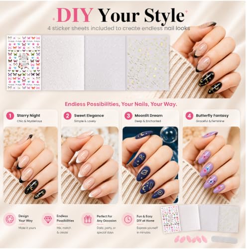 Beetles Press On Nails Kit 720 Pcs Short Almond 24 Colors