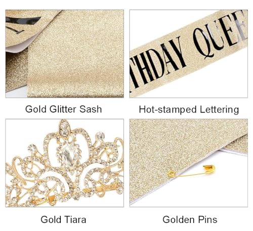 Birthday Queen Gold Sash & Rhinestone Tiara Set