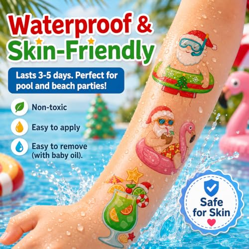 96 Pre-Cut Christmas Temporary Tattoos for Kids