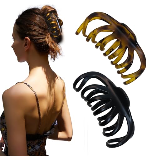 Nalodu Hair Claw Clips, 2 Pack 4.3 Inch Bendable Teeth Non-Slip Unbreakable Matte Octopus Hair Clip for Women Thin and Medium Thick Long Curly Hair