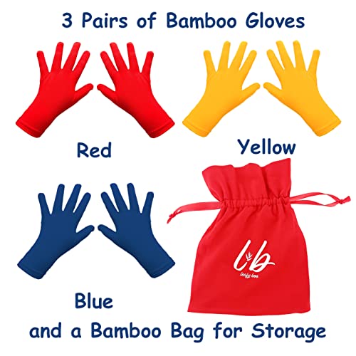Bamboo Gloves for Eczema, Kids Age 4-6, Dry Hands, Moisturizing Gloves for Children Overnight, 3 Pairs