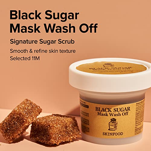 SKIN FOOD Black Sugar Mask Wash Off 4.05 fl. oz.(120g) - Black Sugar Scrub - Sugar Face Scrub to Hydrate and Nourish the Skin - Exfoliating Sugar Scrub - Facial Mask Wash Off Sugar Scrub