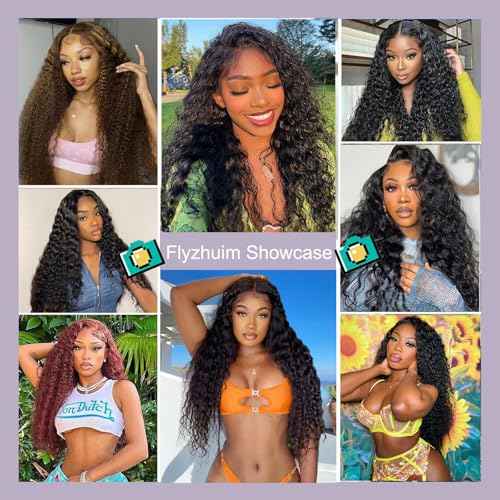 30 Inch 13x6 Deep Wave Lace Front Wigs Human Hair True 200 Density Pre Plucked Deep Wave Wig Human Hair 12A Glueless Wet and Wavy Curly Lace Frontal Wigs For Women Natural Black Color