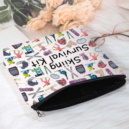 POFULL Skiing Survival Kit Makeup Bag for Women - Winter Sport Cosmetic Bag for Ski Lovers and Team Gifts