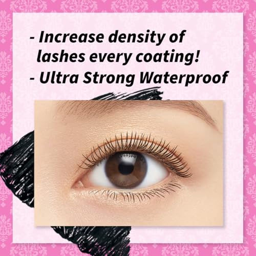 HEROINE MAKE by KISSME Volumizing Waterproof Mascara & Length by Defining Fiber for Long-lasting Natural Eyelash Look | Smudge Proof Mascara & Curvy Brush for Eye Makeup, from Japan, Black, 2 EA